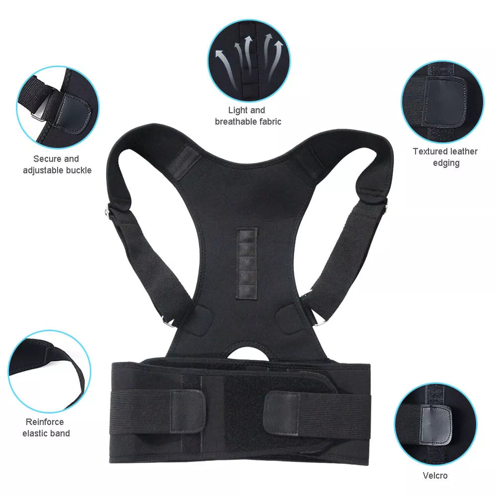 Back Posture Magnetic Shoulder Corrector Support Brace Belt Therapy Men Women US