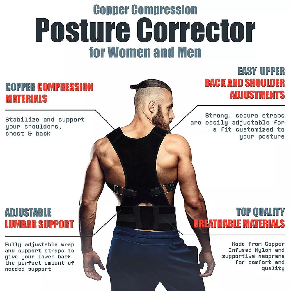 Back Posture Magnetic Shoulder Corrector Support Brace Belt Therapy Men Women US