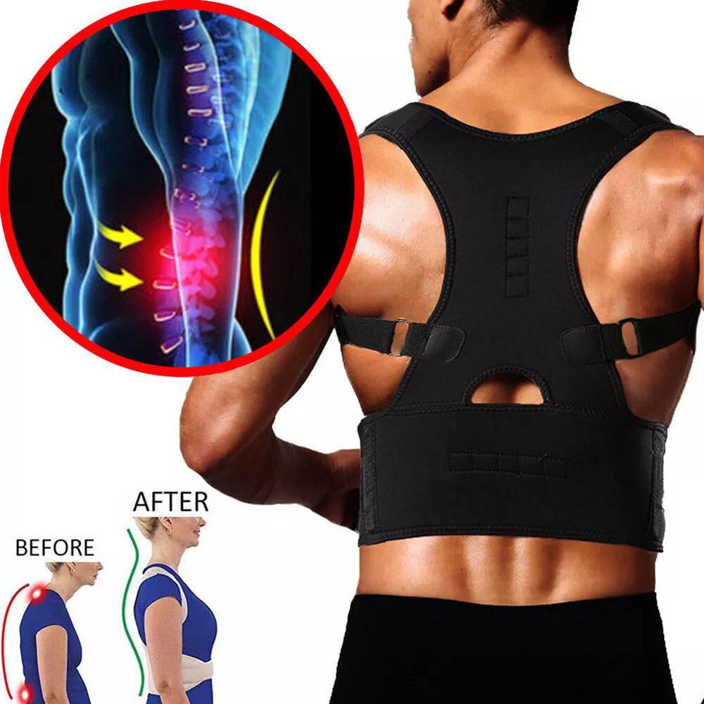 Back Posture Magnetic Shoulder Corrector Support Brace Belt Therapy Men Women US