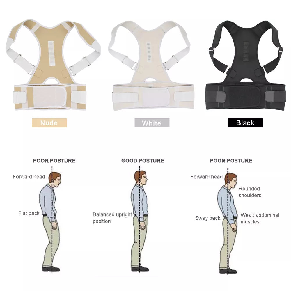 Back Posture Magnetic Shoulder Corrector Support Brace Belt Therapy Men Women US