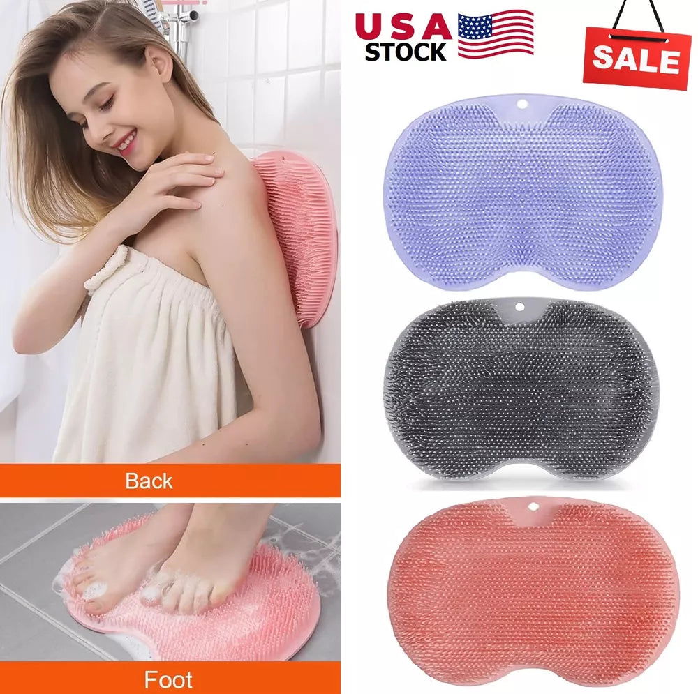 Shower Foot Back Scrubber Massage Pad Body Bath Gray Brush Mat Cleaning Rub Back