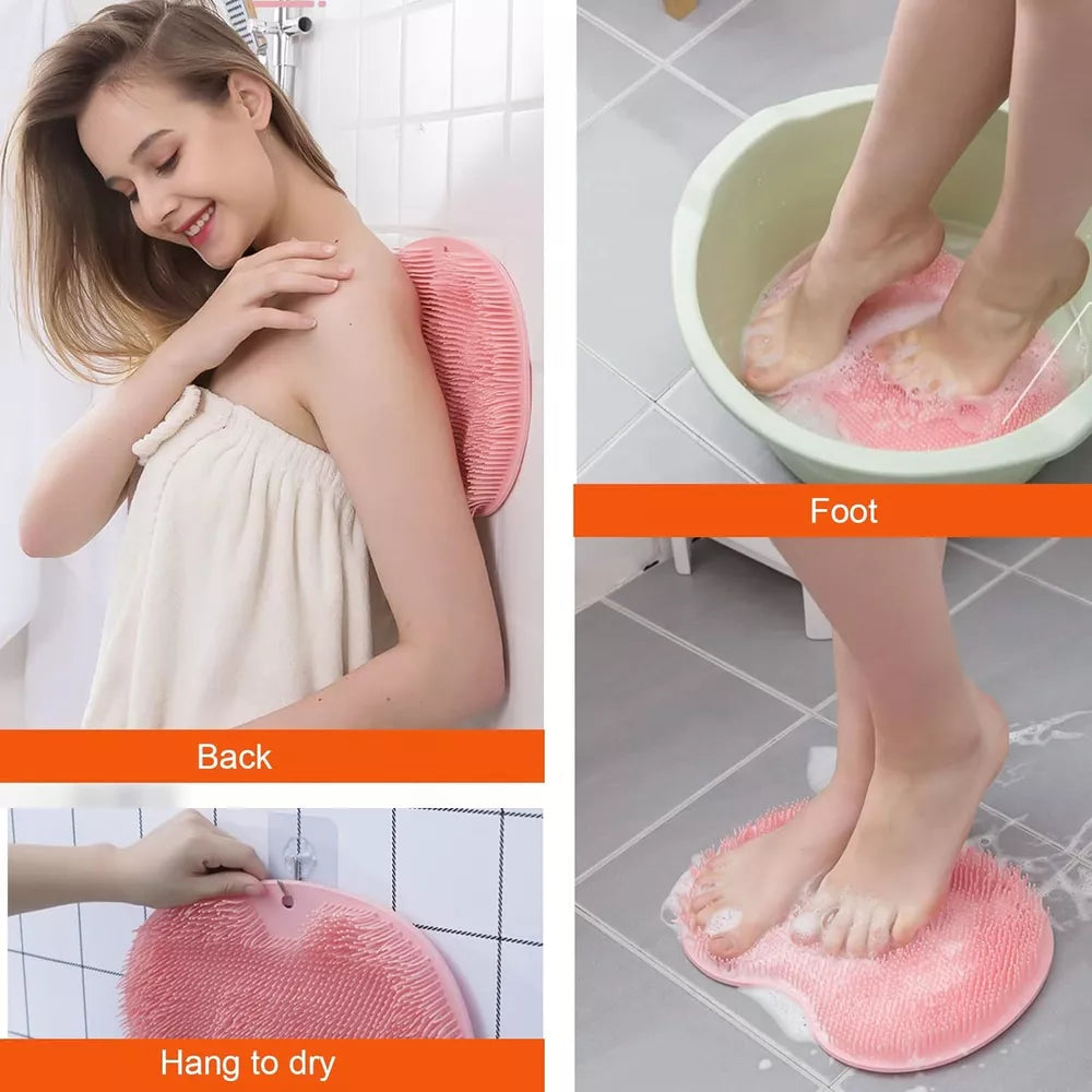 Shower Foot Back Scrubber Massage Pad Body Bath Gray Brush Mat Cleaning Rub Back