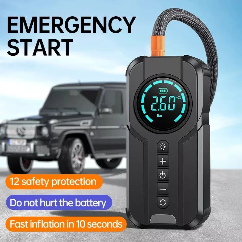 Car Jump Starter Air Pump Power Bank Lighting Portable Air Compressor 4 In 1 Car