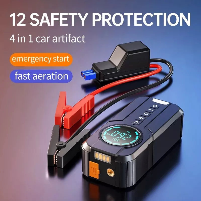 Car Jump Starter Air Pump Power Bank Lighting Portable Air Compressor 4 In 1 Car