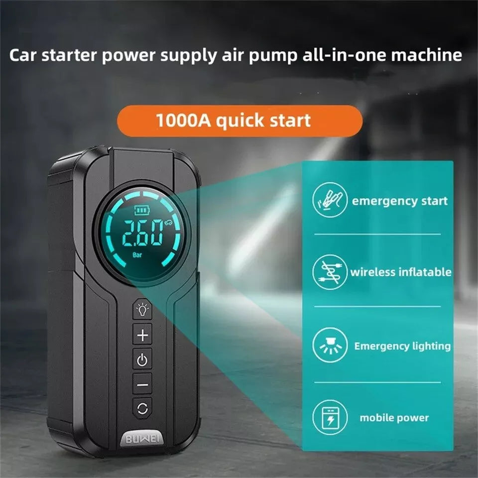 Car Jump Starter Air Pump Power Bank Lighting Portable Air Compressor 4 In 1 Car