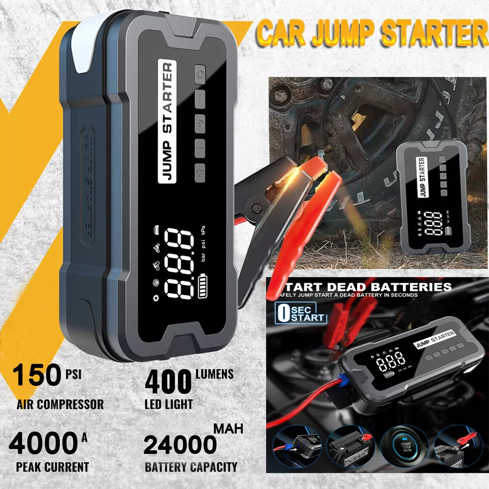 Car Jump Starter with Air Compressor Power Bank Battery USB Charger Booster