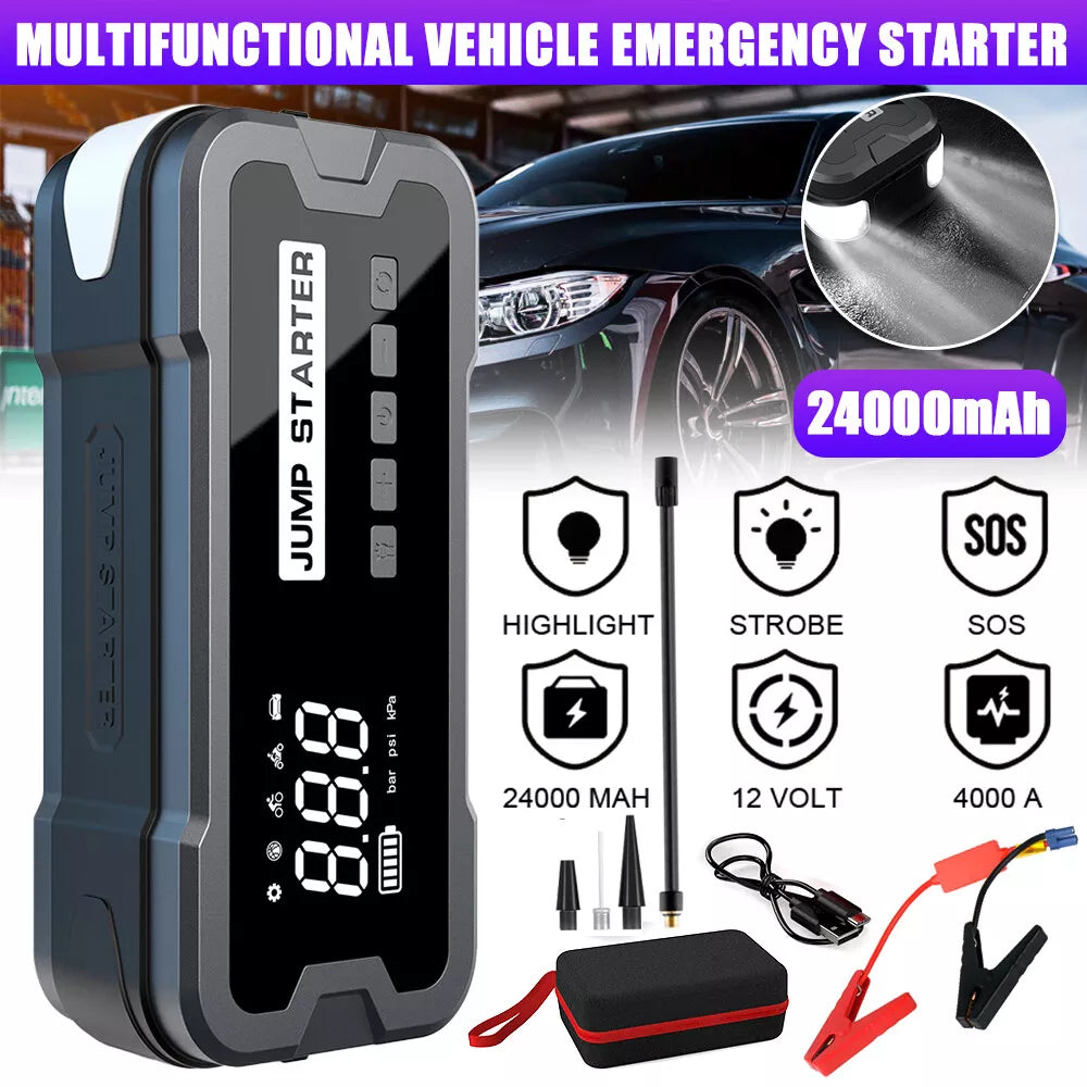 Car Jump Starter with Air Compressor Power Bank Battery USB Charger Booster