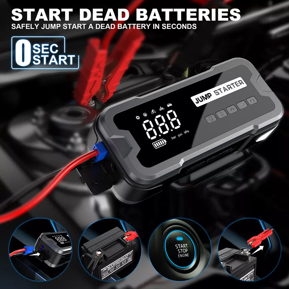 Car Jump Starter with Air Compressor Power Bank Battery USB Charger Booster