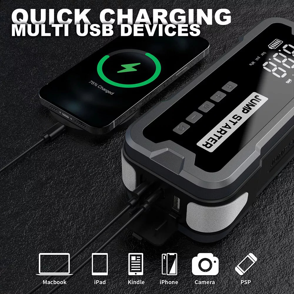 Car Jump Starter with Air Compressor Power Bank Battery USB Charger Booster