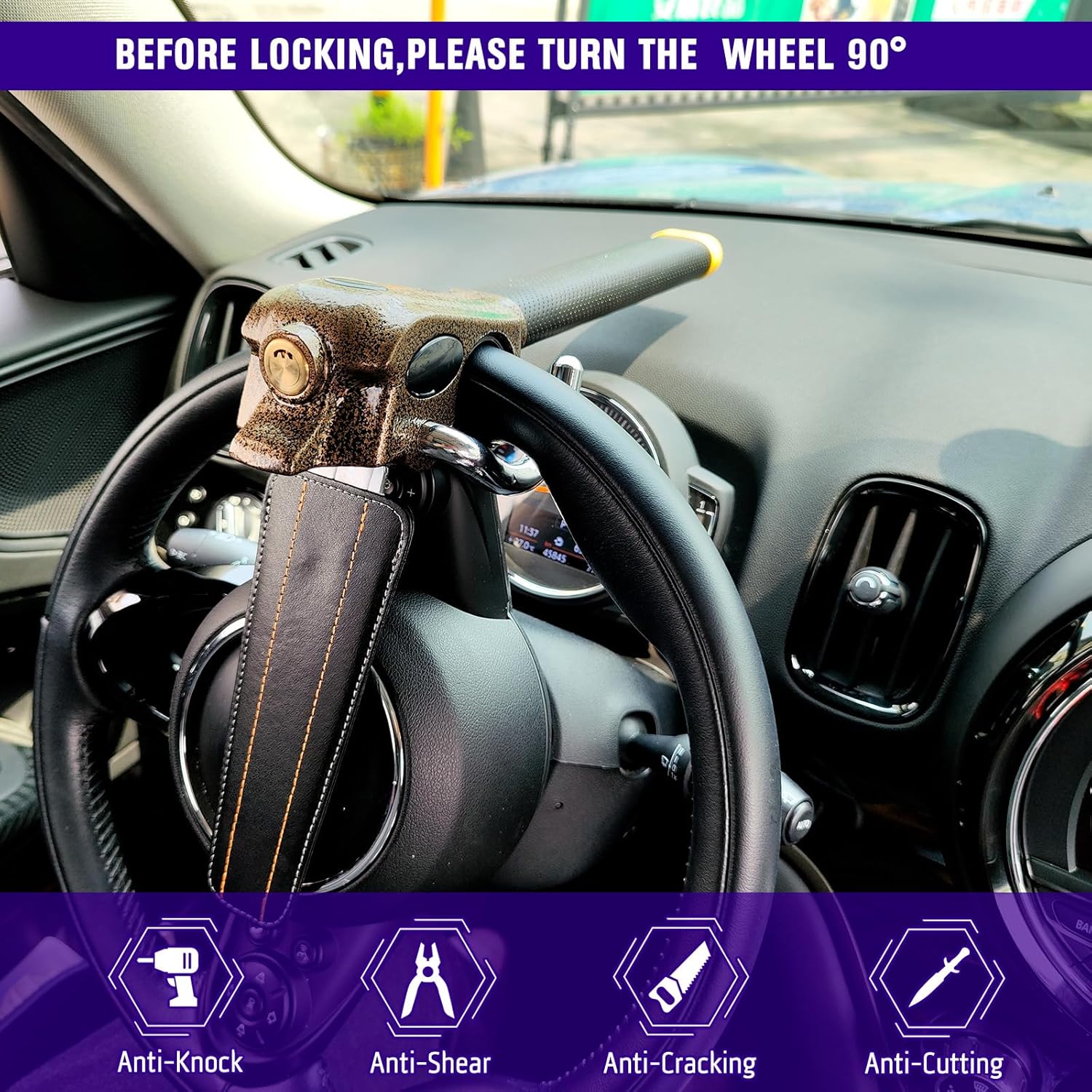 Steering Wheel Lock Universal Anti-Theft Device Heavy Duty Security Car Lock
