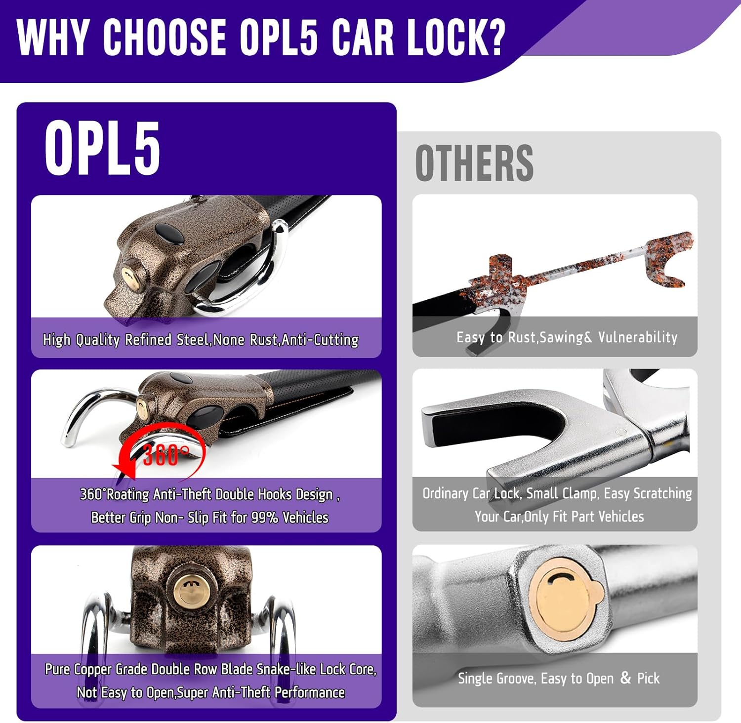 Steering Wheel Lock Universal Anti-Theft Device Heavy Duty Security Car Lock