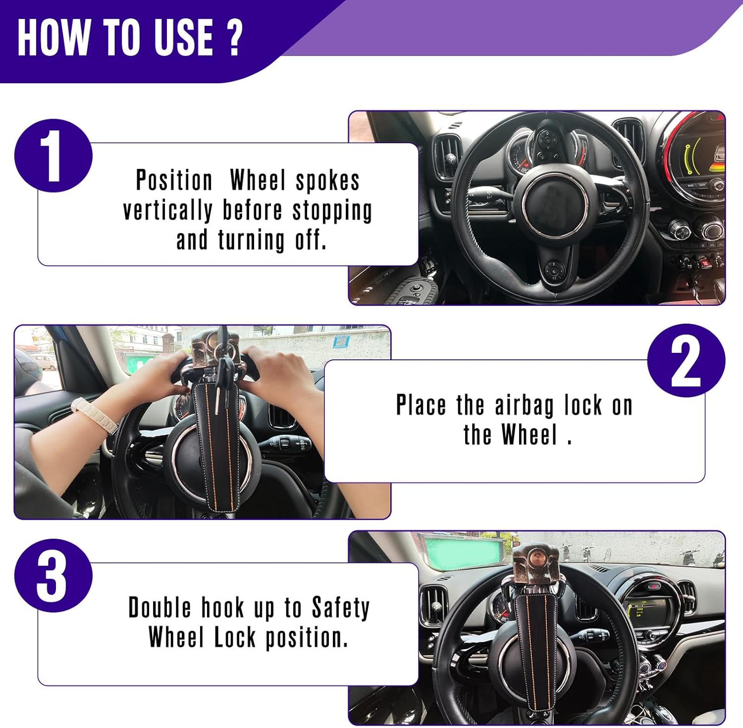 Steering Wheel Lock Universal Anti-Theft Device Heavy Duty Security Car Lock