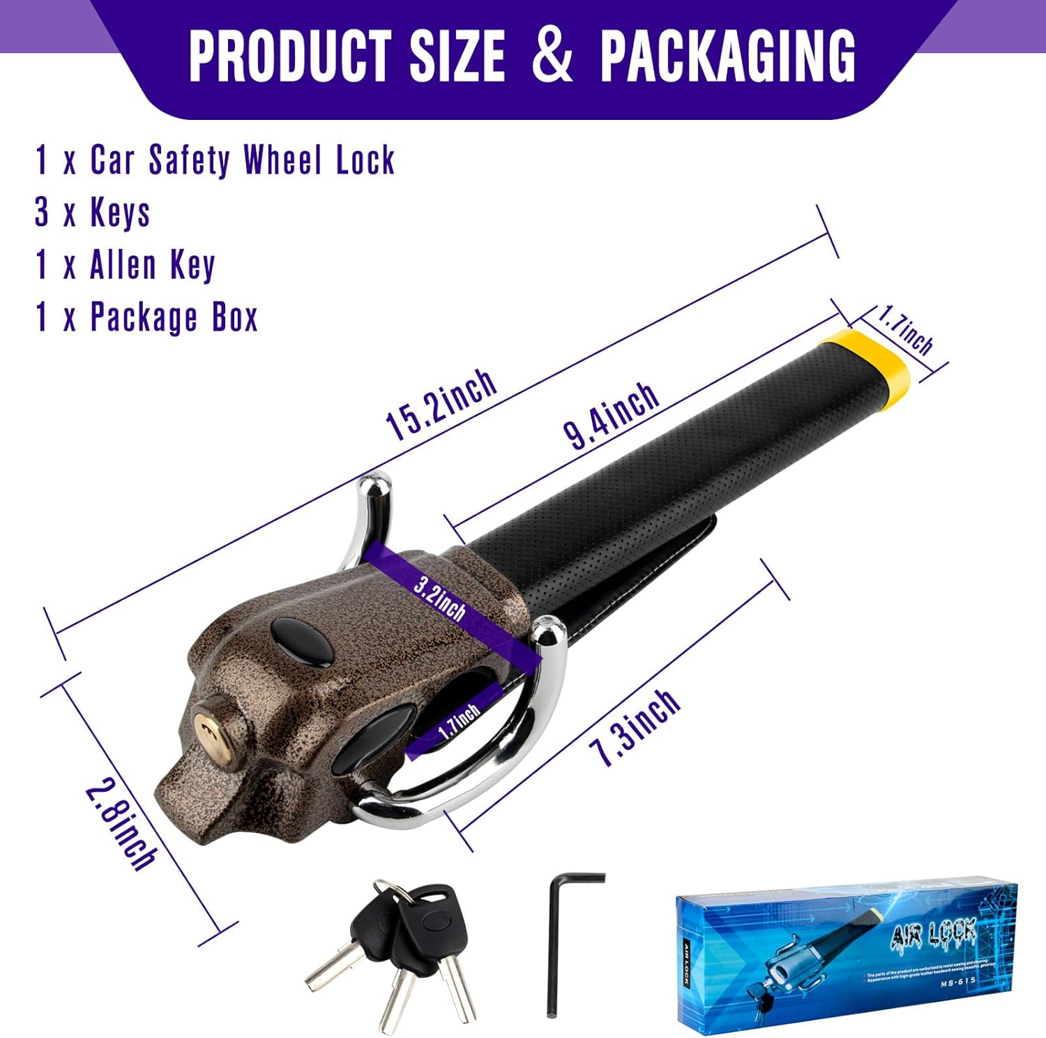 Steering Wheel Lock Universal Anti-Theft Device Heavy Duty Security Car Lock