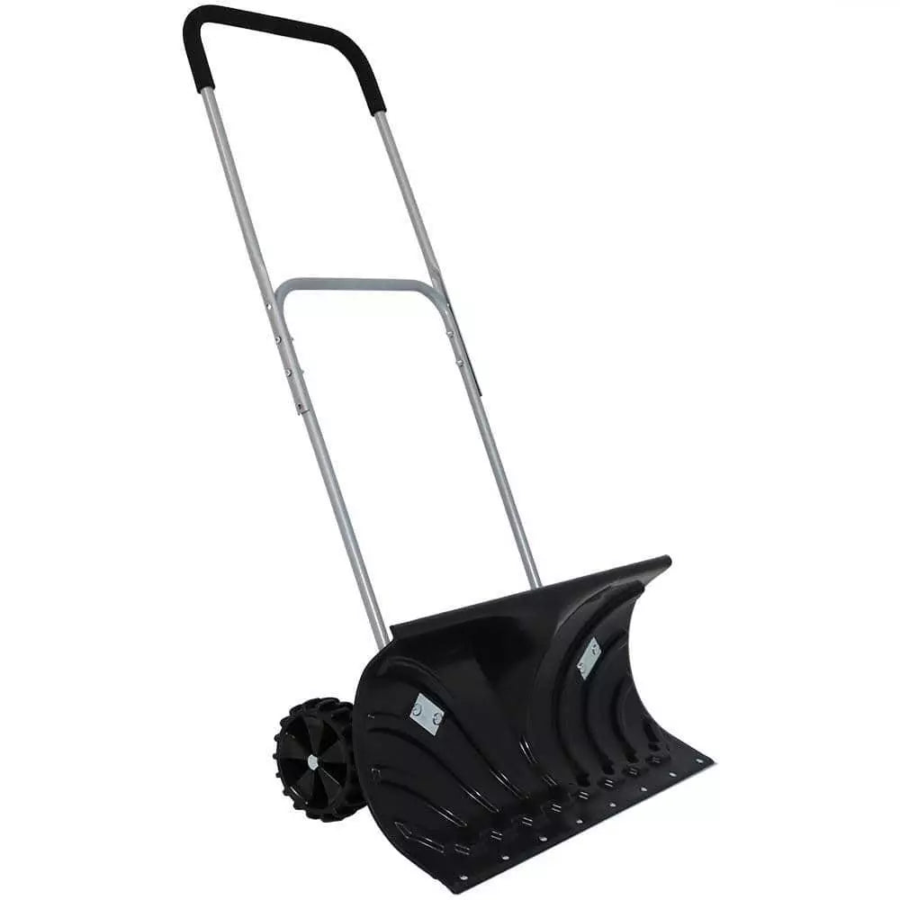 Casl Brands Snow Shovels 51"Hx26"Wx4"D Aluminum Handle Rolling Snow Pusher Steel