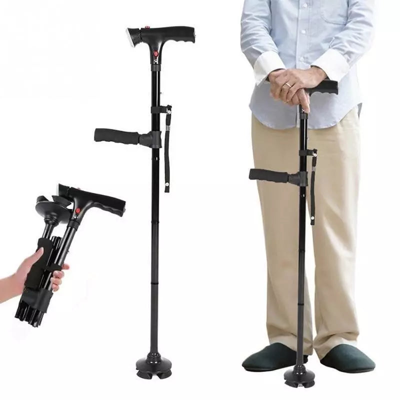 Collapsible Telescopic Folding Elder Cane LED Alarm Walking Crutches Sticks