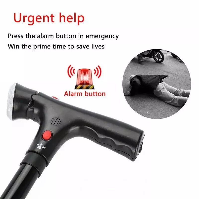 Collapsible Telescopic Folding Elder Cane LED Alarm Walking Crutches Sticks