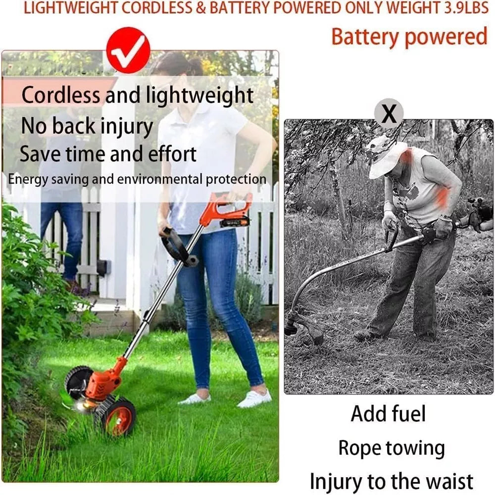 Cordless String Trimmer, Edger Weed Whacker Grass Eater Lawn Cutter w/2* Battery