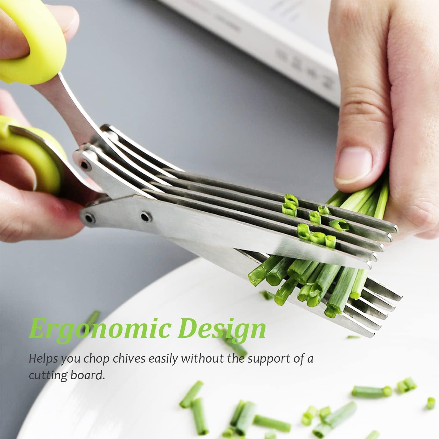 Stainless Steel Vegetable Scissors 5 Blades Scallion Scissors Herb Onion Cutter