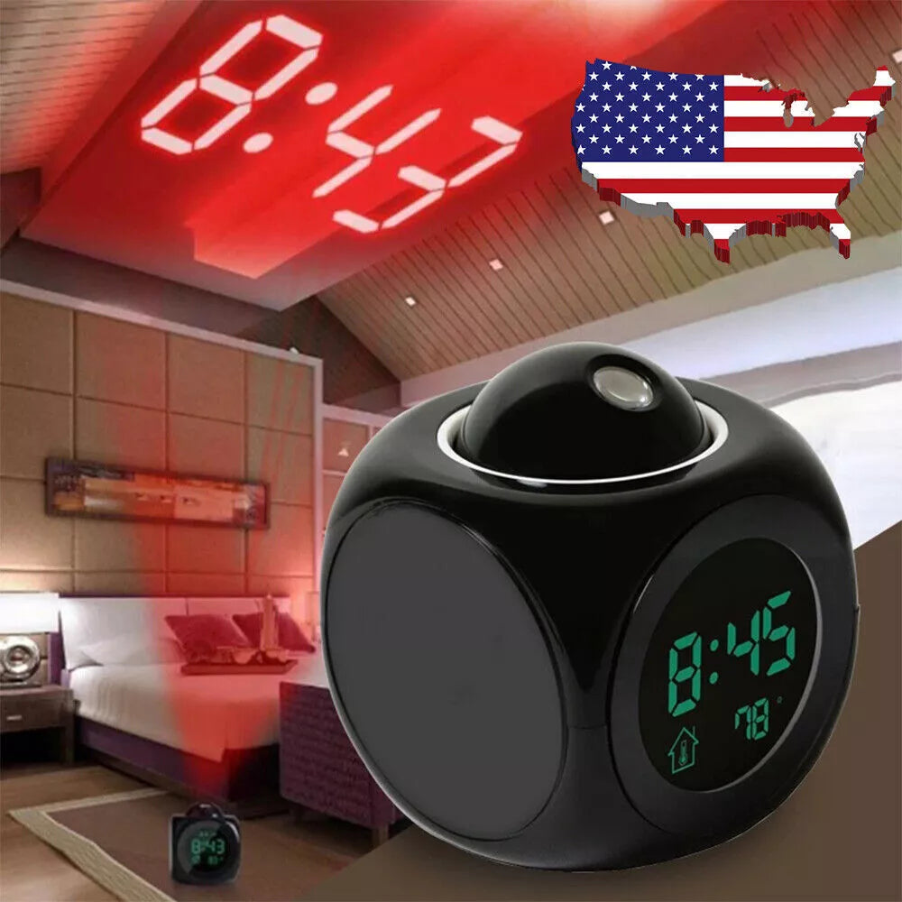 Digital Alarm Clock Snooze LED Wall Ceiling Projection LCD Voice Talking USA