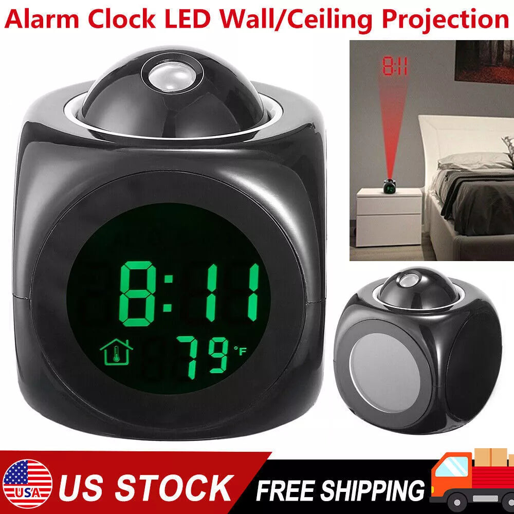 Digital Alarm Clock Snooze LED Wall Ceiling Projection LCD Voice Talking USA