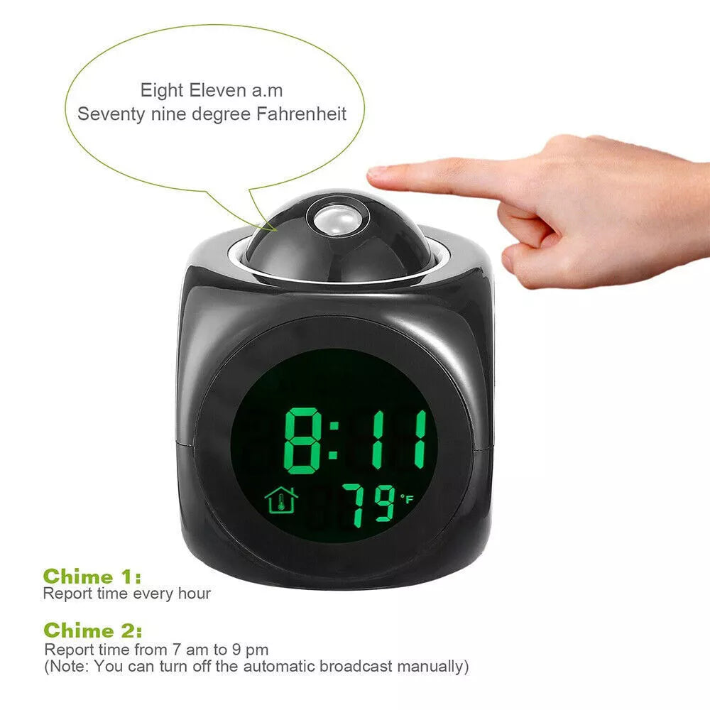 Digital Alarm Clock Snooze LED Wall Ceiling Projection LCD Voice Talking USA