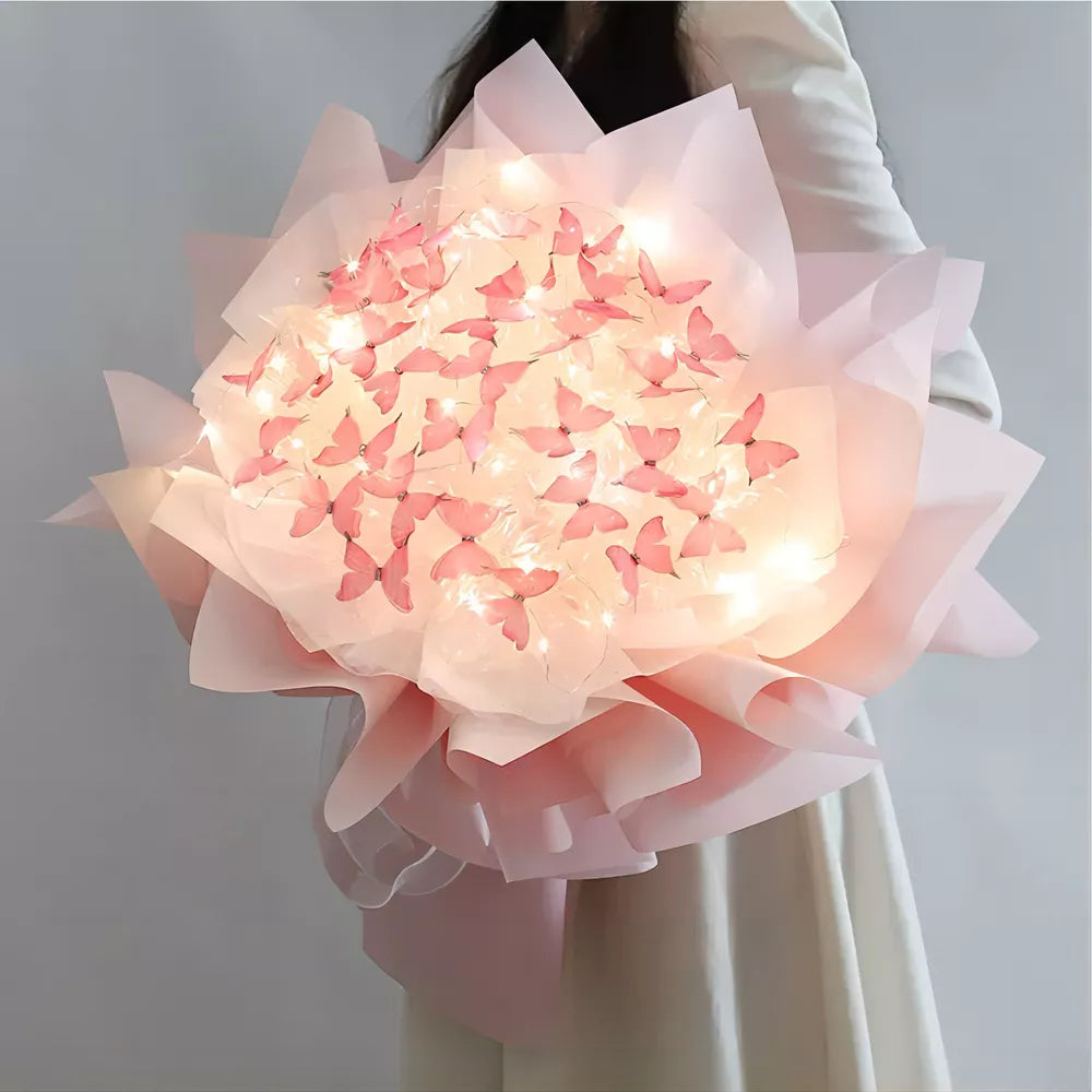 Diy Butterfly Bouquets Handmade Butterfly Flower Package W/ Light String Wedding