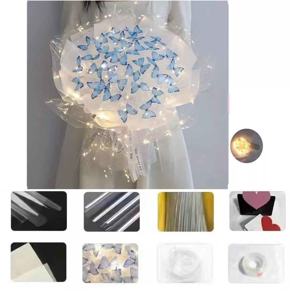 Diy Butterfly Bouquets Handmade Butterfly Flower Package W/ Light String Wedding