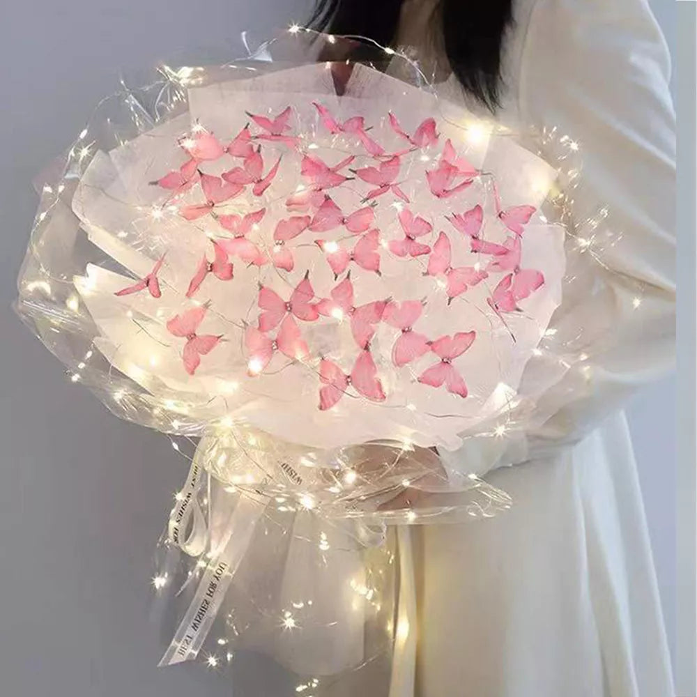 Diy Butterfly Bouquets Handmade Butterfly Flower Package W/ Light String Wedding