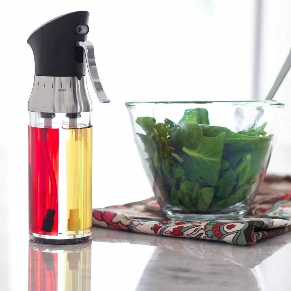 Dual Chamber Pump Olive Oil & Vinegar Sprayer Dispenser w/ twist switch (Black)