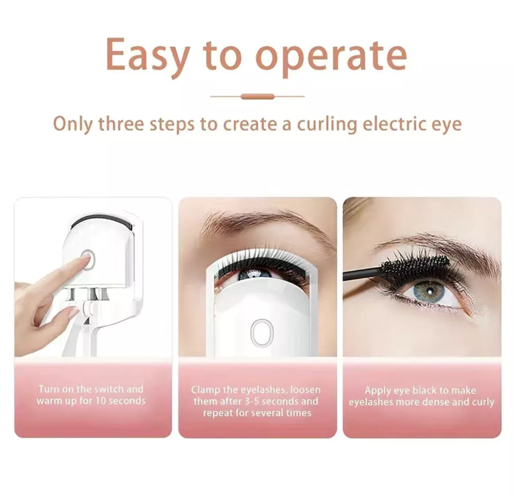 Electric Heated Eyelash Curler USB Rechargeable Makeup Curling Tool Long-Lasting