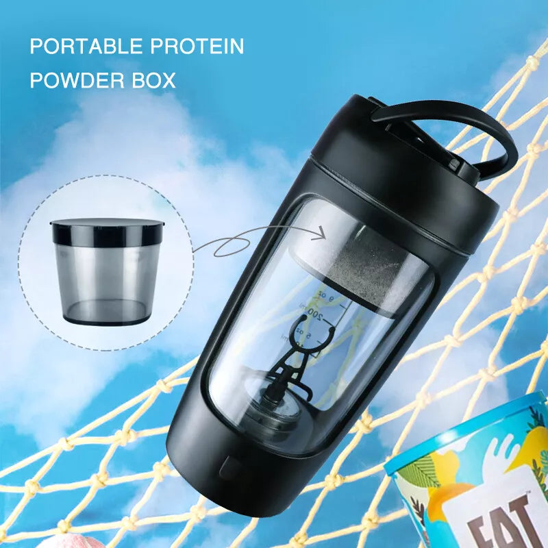 Electric Protein Shaker Bottle With Storage Cup 21 oz Mixer Portable Blender Gym