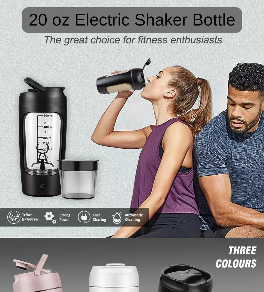 Electric Protein Shaker Bottle With Storage Cup 21 oz Mixer Portable Blender Gym