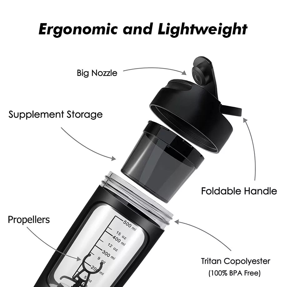 Electric Protein Shaker Bottle With Storage Cup 21 oz Mixer Portable Blender Gym