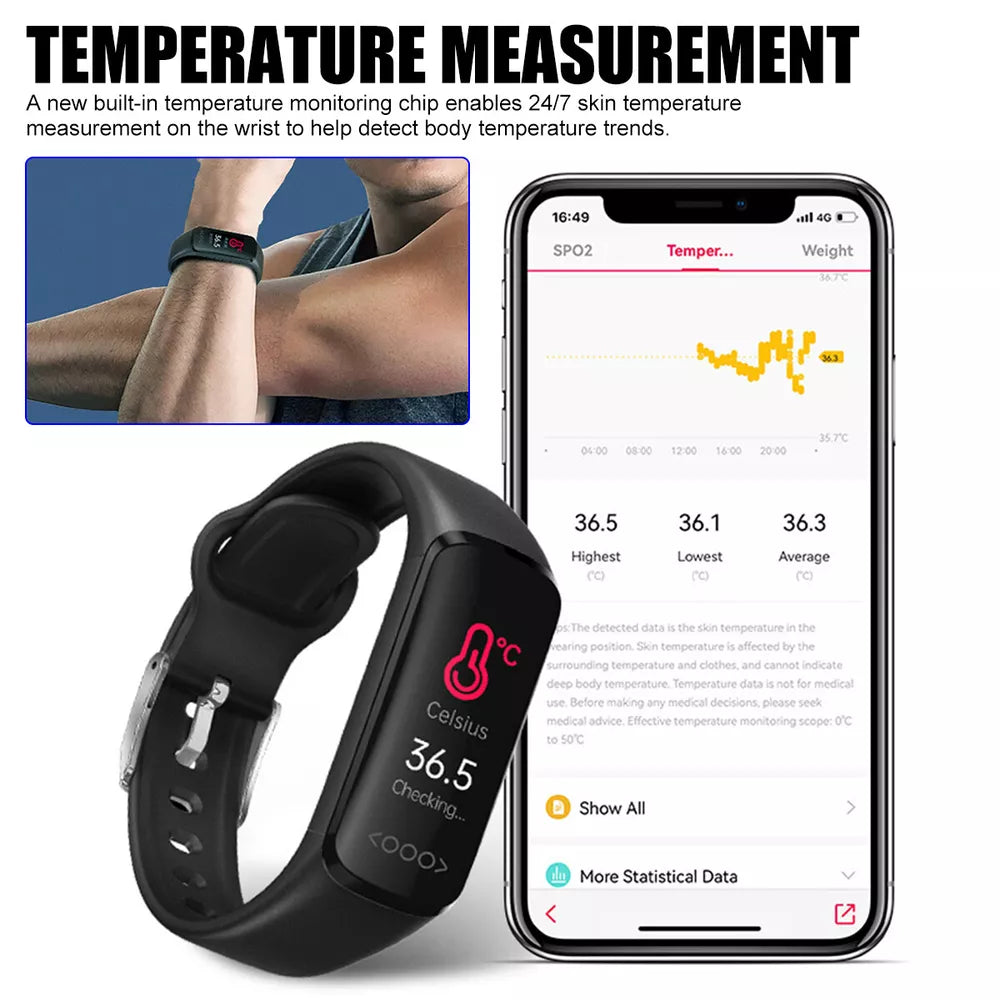 Fitness Activity Tracker Body Temperature Heart Rate Sport Fit@bit Smart Watch