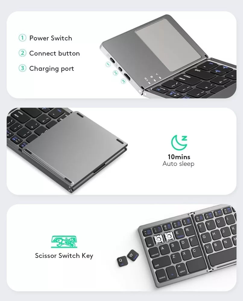 Foldable Wireless Bluetooth Keyboard with Touchpad Rechargeable Ultra-Thin N4Z9