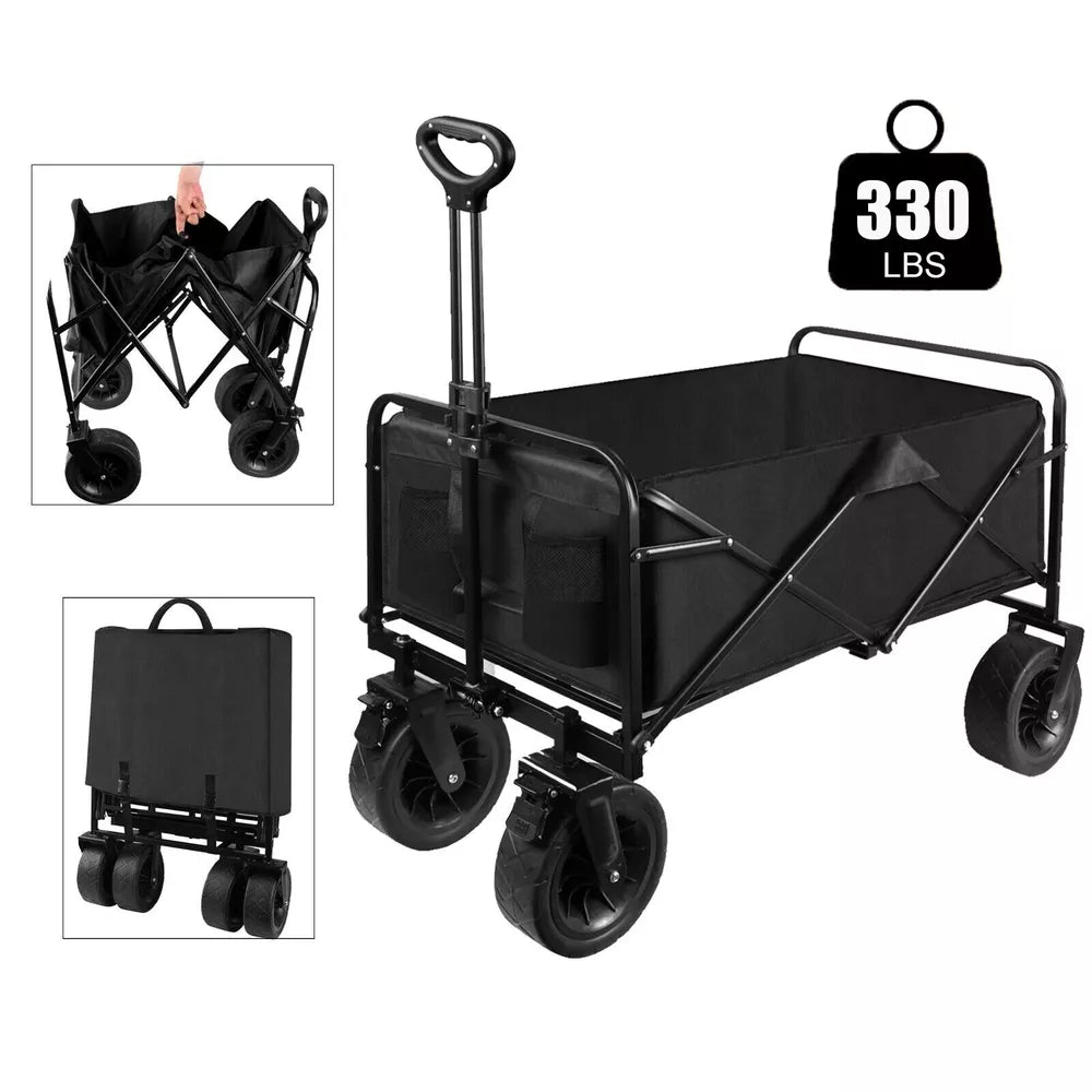 Folding CollapsibleOutdoor Utility Wagon Beach Wagon Cart W/ All Terrain Wheels