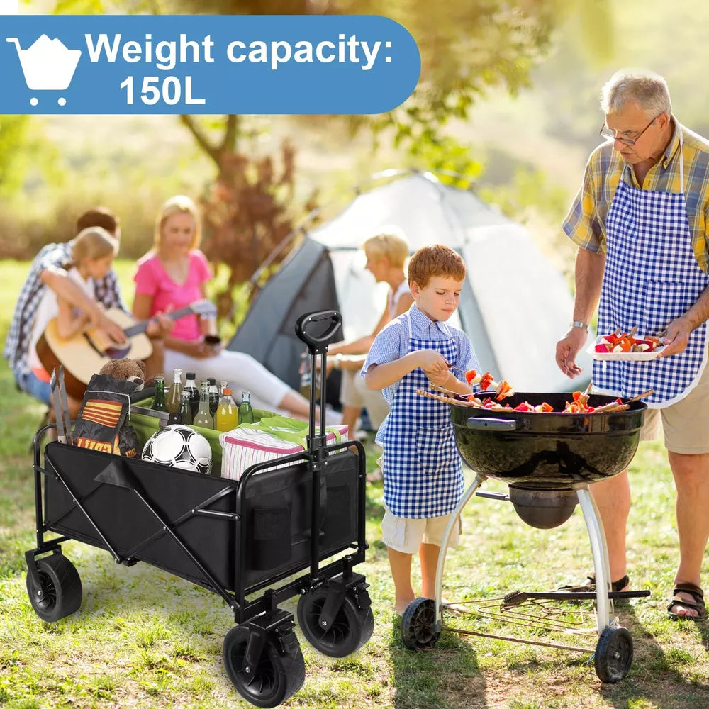 Folding CollapsibleOutdoor Utility Wagon Beach Wagon Cart W/ All Terrain Wheels