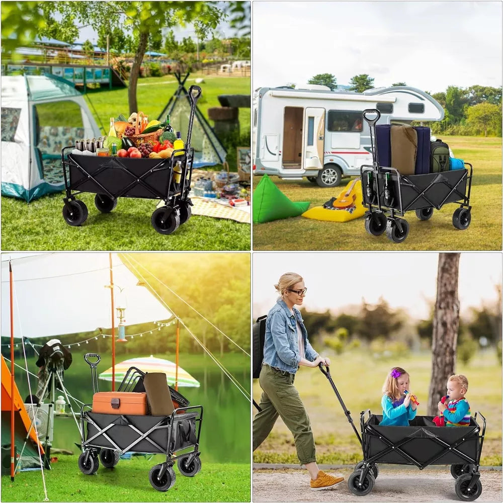 Folding CollapsibleOutdoor Utility Wagon Beach Wagon Cart W/ All Terrain Wheels