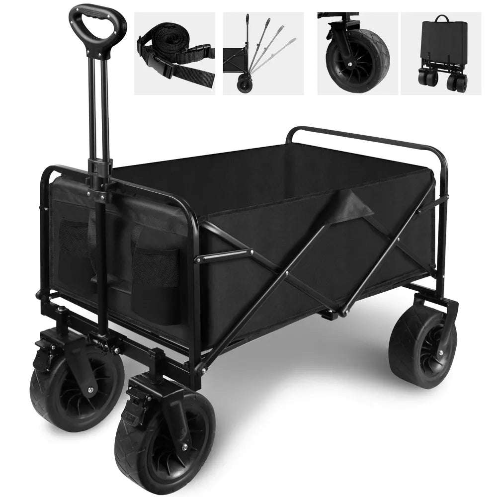 Folding CollapsibleOutdoor Utility Wagon Beach Wagon Cart W/ All Terrain Wheels