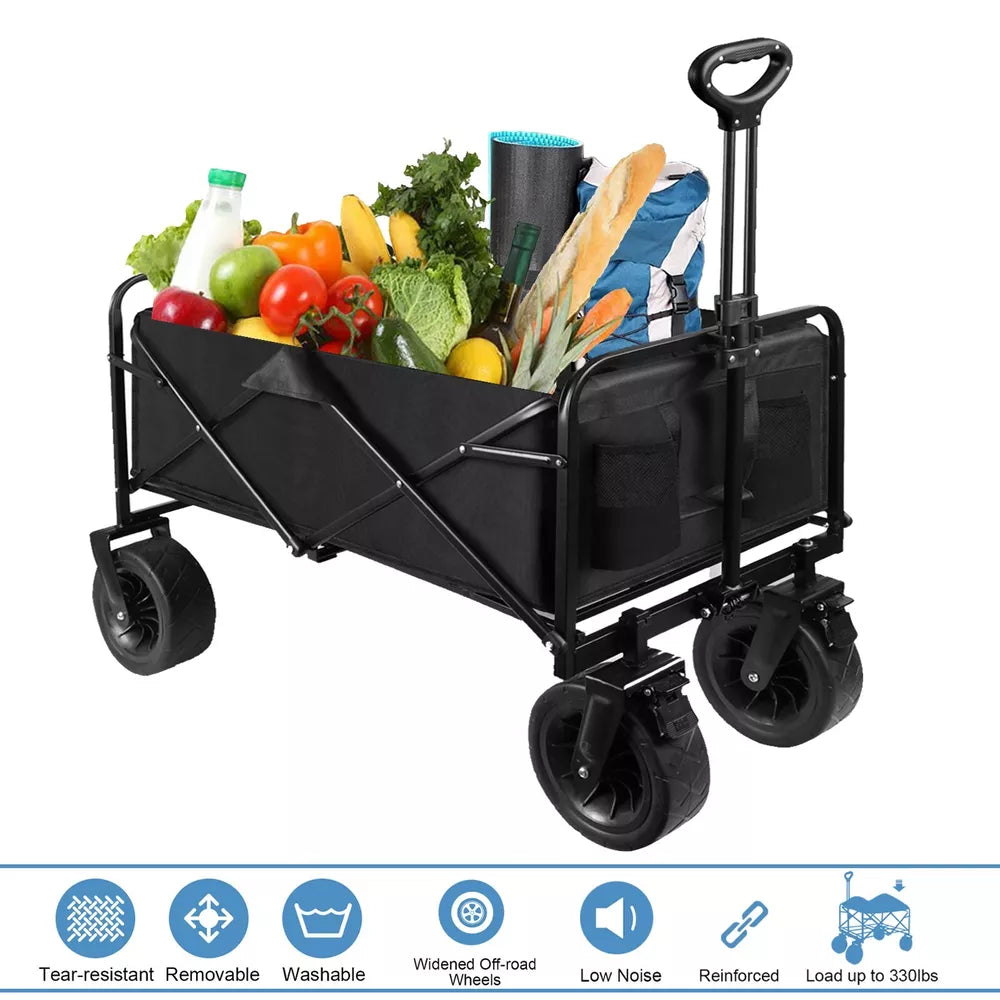 Folding CollapsibleOutdoor Utility Wagon Beach Wagon Cart W/ All Terrain Wheels