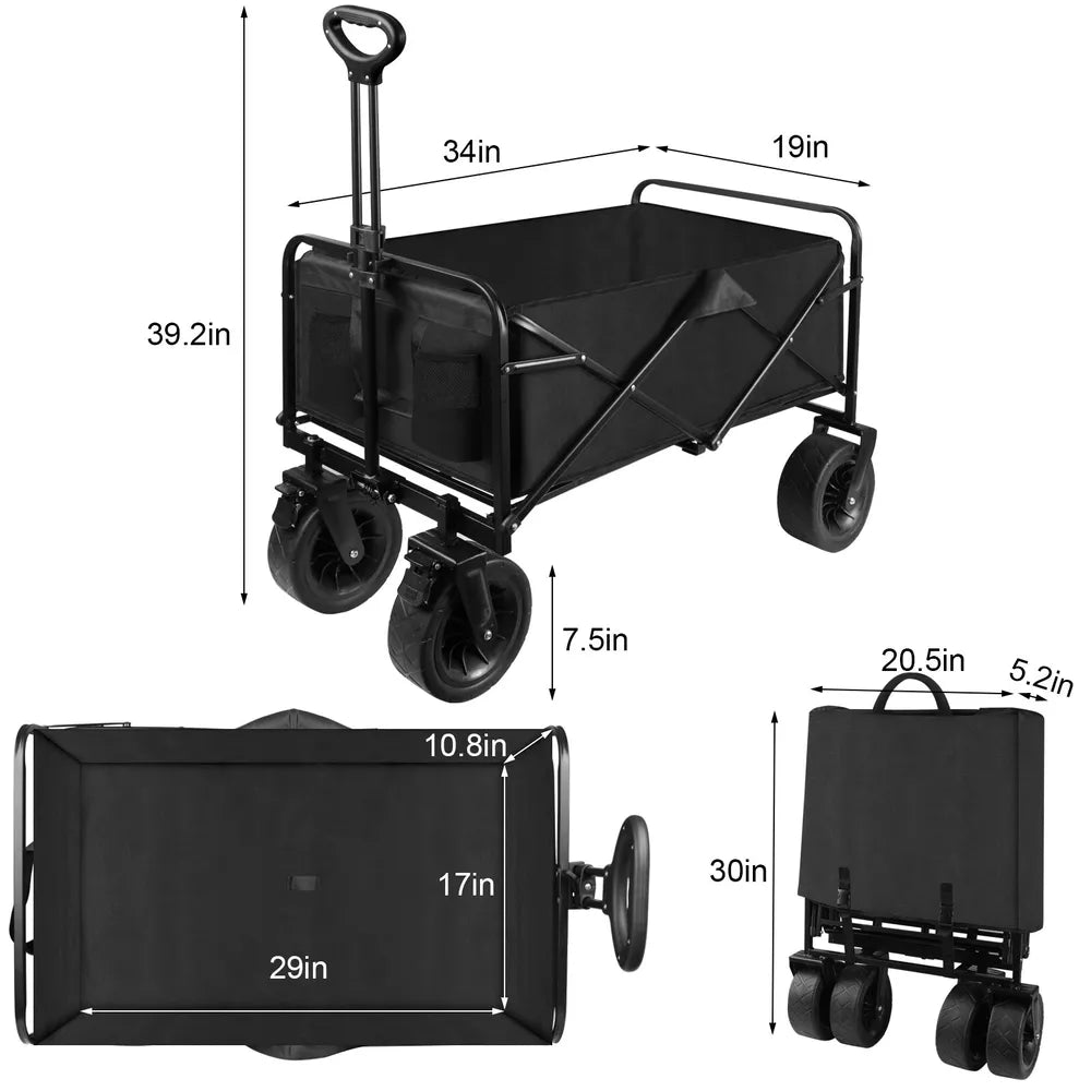 Folding CollapsibleOutdoor Utility Wagon Beach Wagon Cart W/ All Terrain Wheels