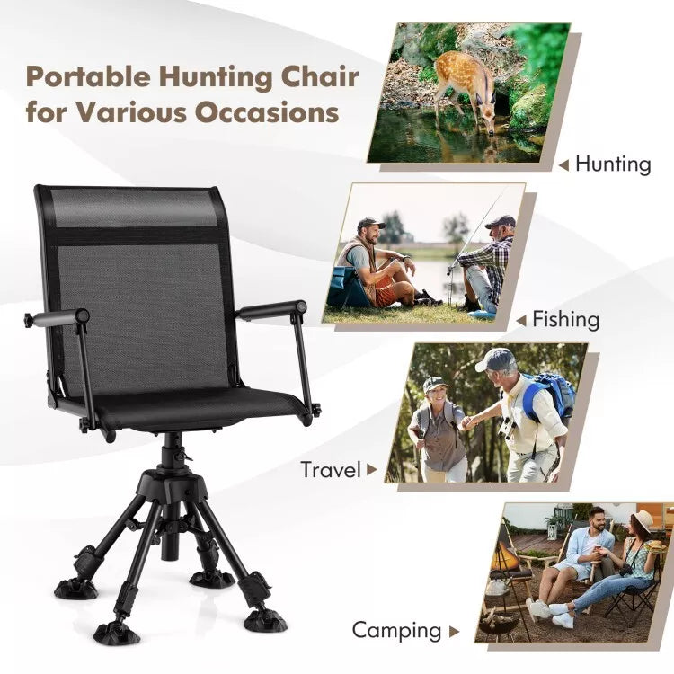 360° Swivel Hunting Chair Portable Folding Blind Chair Seat For Fishing Camping