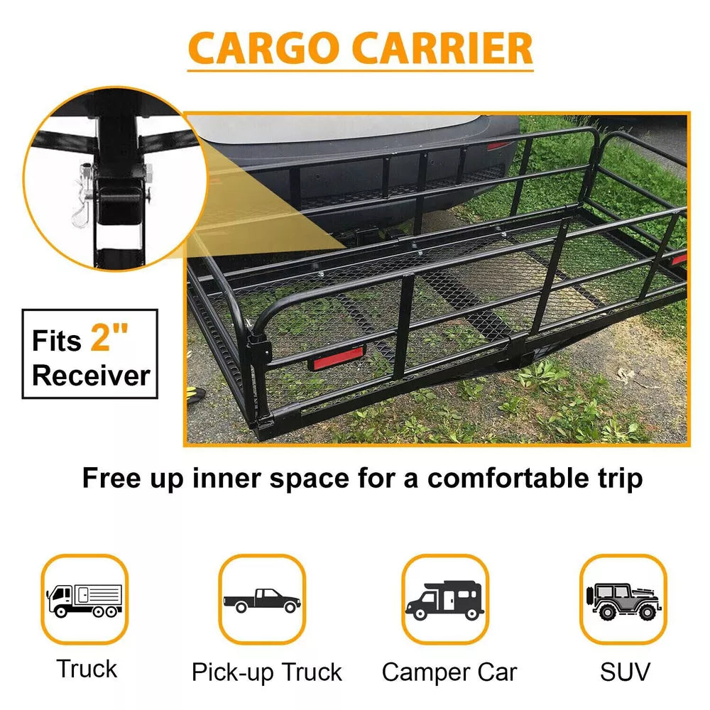 Folding Trailer Hitch Cargo Carrier Basket Luggage Rack Carrier Storage For SUV