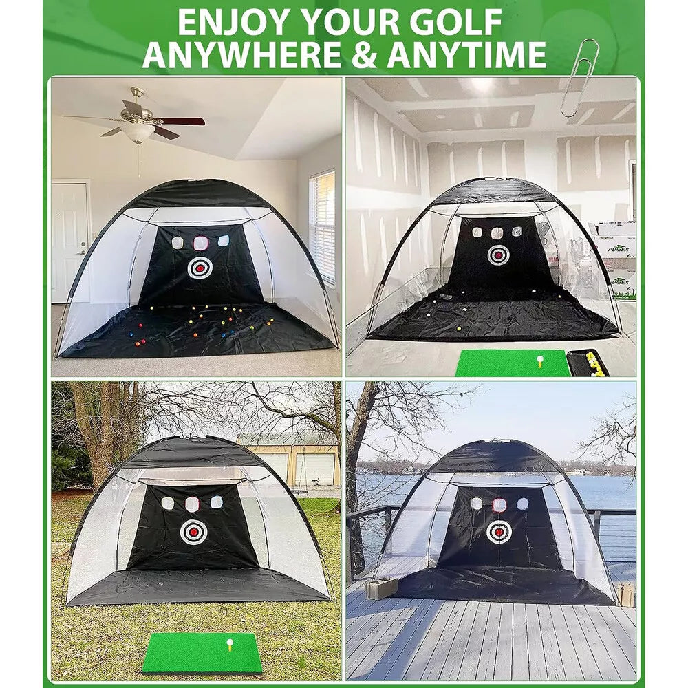 Golf Practice Hitting Net Ball Turf Tee Set for Indoor Backyard Portable