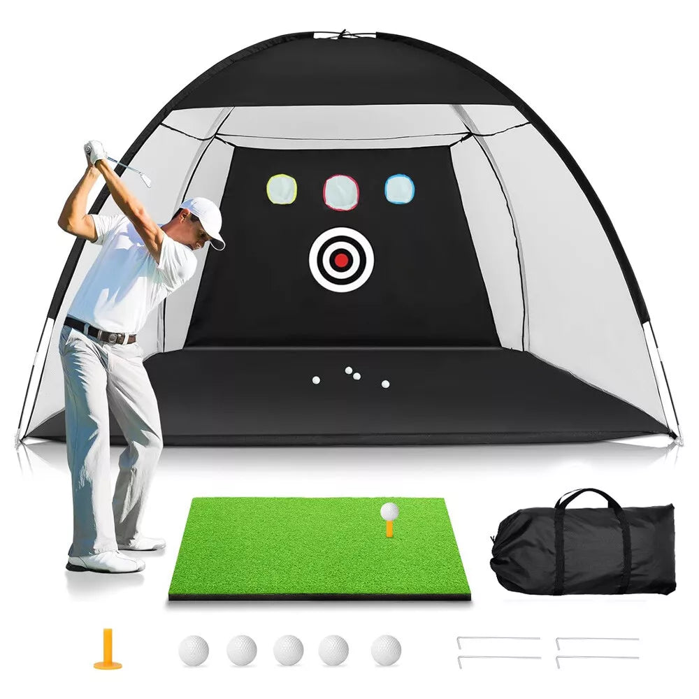 Golf Practice Hitting Net Ball Turf Tee Set for Indoor Backyard Portable