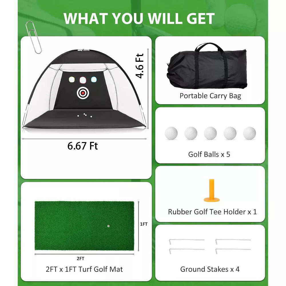 Golf Practice Hitting Net Ball Turf Tee Set for Indoor Backyard Portable