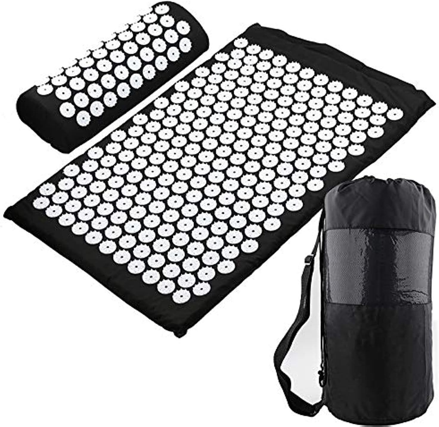 NOB Hemingweigh Acupressure Mat and Pillow Set Pain Relief with Tote Bag Black