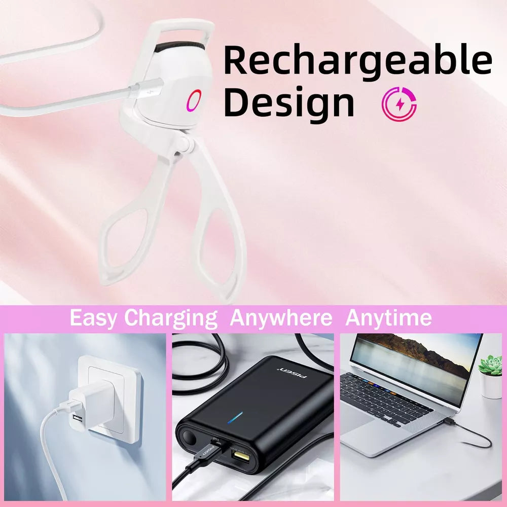 Electric Heated Eyelash Curler USB Rechargeable Makeup Curling Tool Long-Lasting