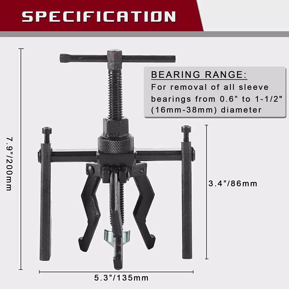 Heavy Duty 3 Jaws Automotive Bearing Puller Gear Extractor Removing Tool