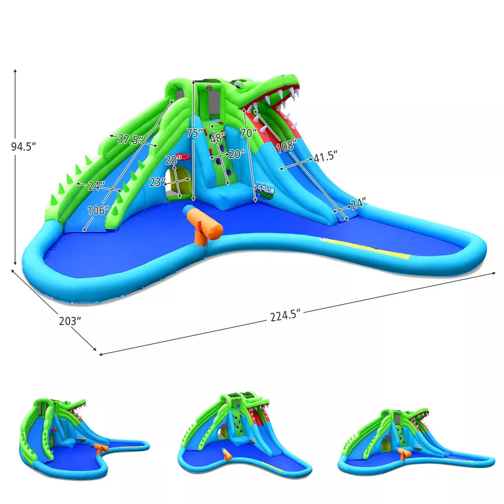 Crocodile Inflatable Water Park Dual Slides Climbing Wall with 780W Blower